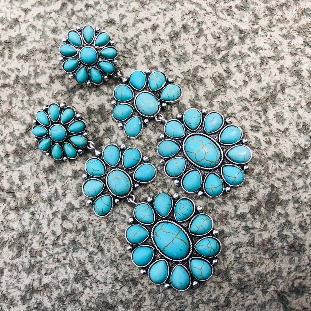 Clip on Turquoise Squash Blossom Earrings